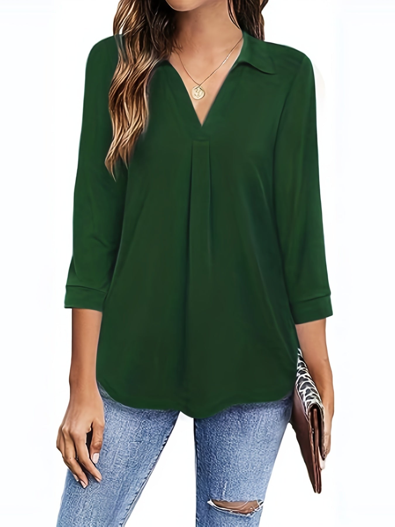  Solid Half Sleeve Tunic Top