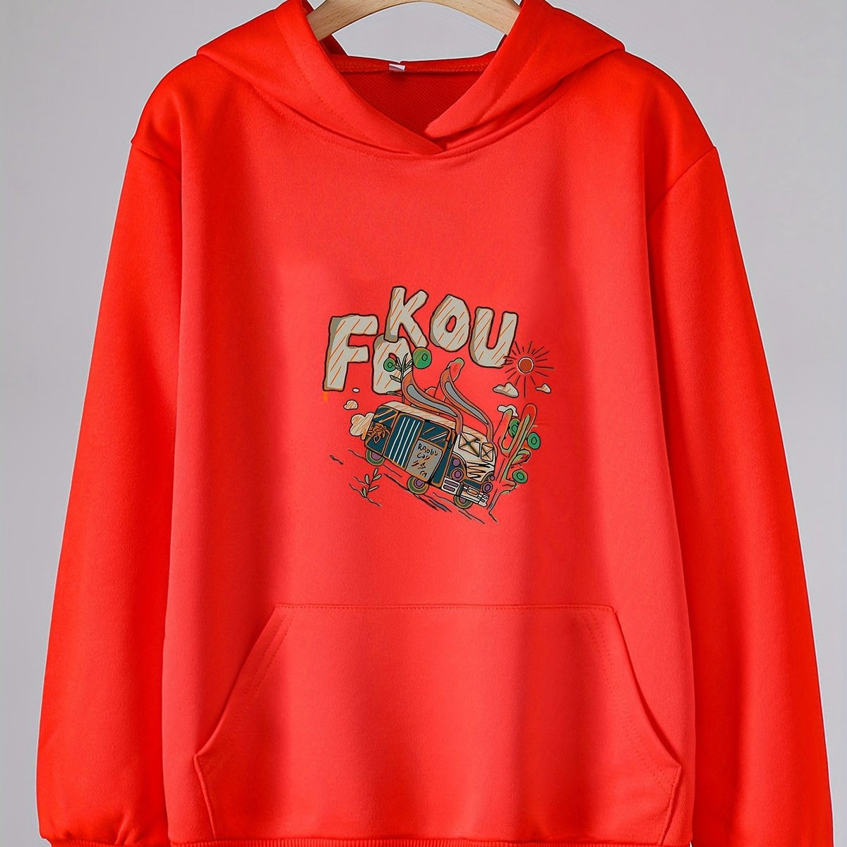 Girls Bus Pattern Hooded Sweatshirt Pullover for Girls