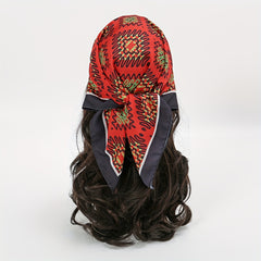 Red Bandana Boho Printed Square Scarf Neckerchief Head Wrap