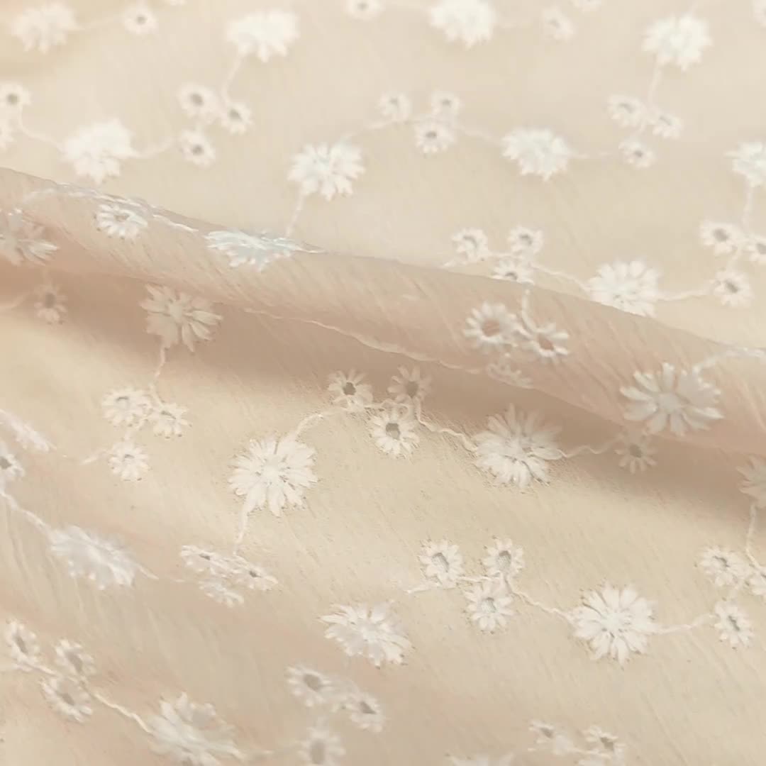 1yd Comfortable Embroidered Chiffon Fabric for DIY Clothes Pants Dress