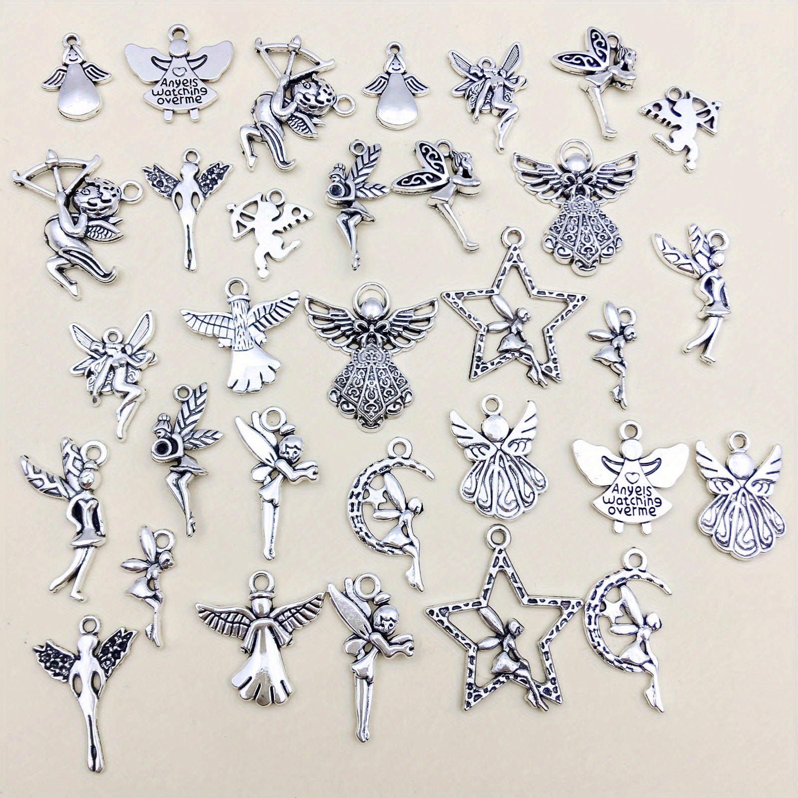32pcs Set Mix Zinc Alloy Antique Silvery Fairy Angel Charms Pendants