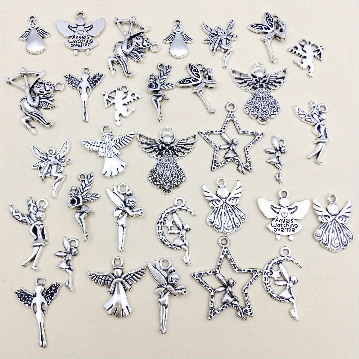 32pcs Set Mix Zinc Alloy Antique Silvery Fairy Angel Charms Pendants