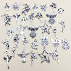 32pcs Set Mix Zinc Alloy Antique Silvery Fairy Angel Charms Pendants