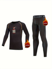 2pcs Kids Compression Fleece Sets Cartoon Pattern Crew Neck Pullover & Pants