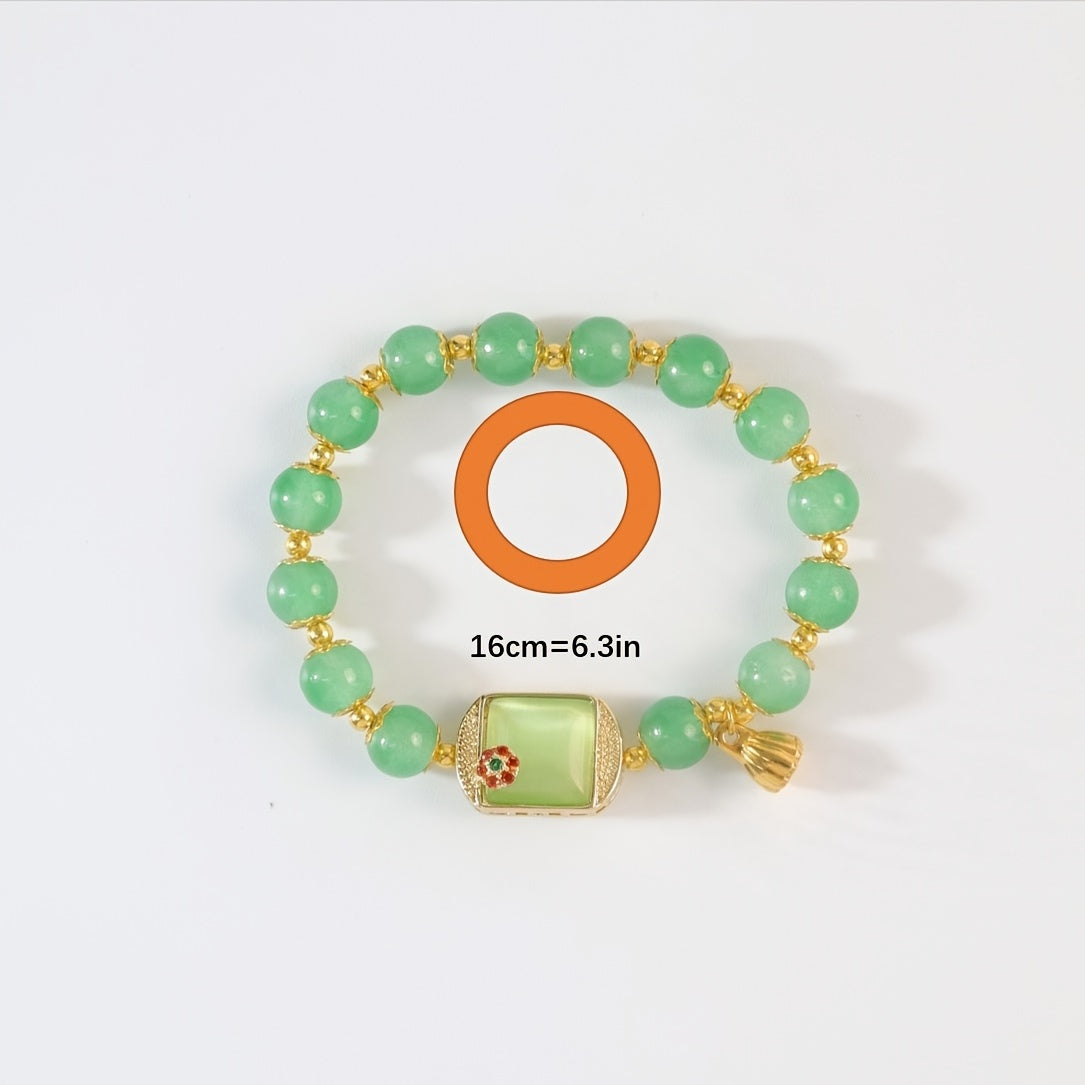 Green Gemstone Lotus Bracelet - Perfect Gift for Her