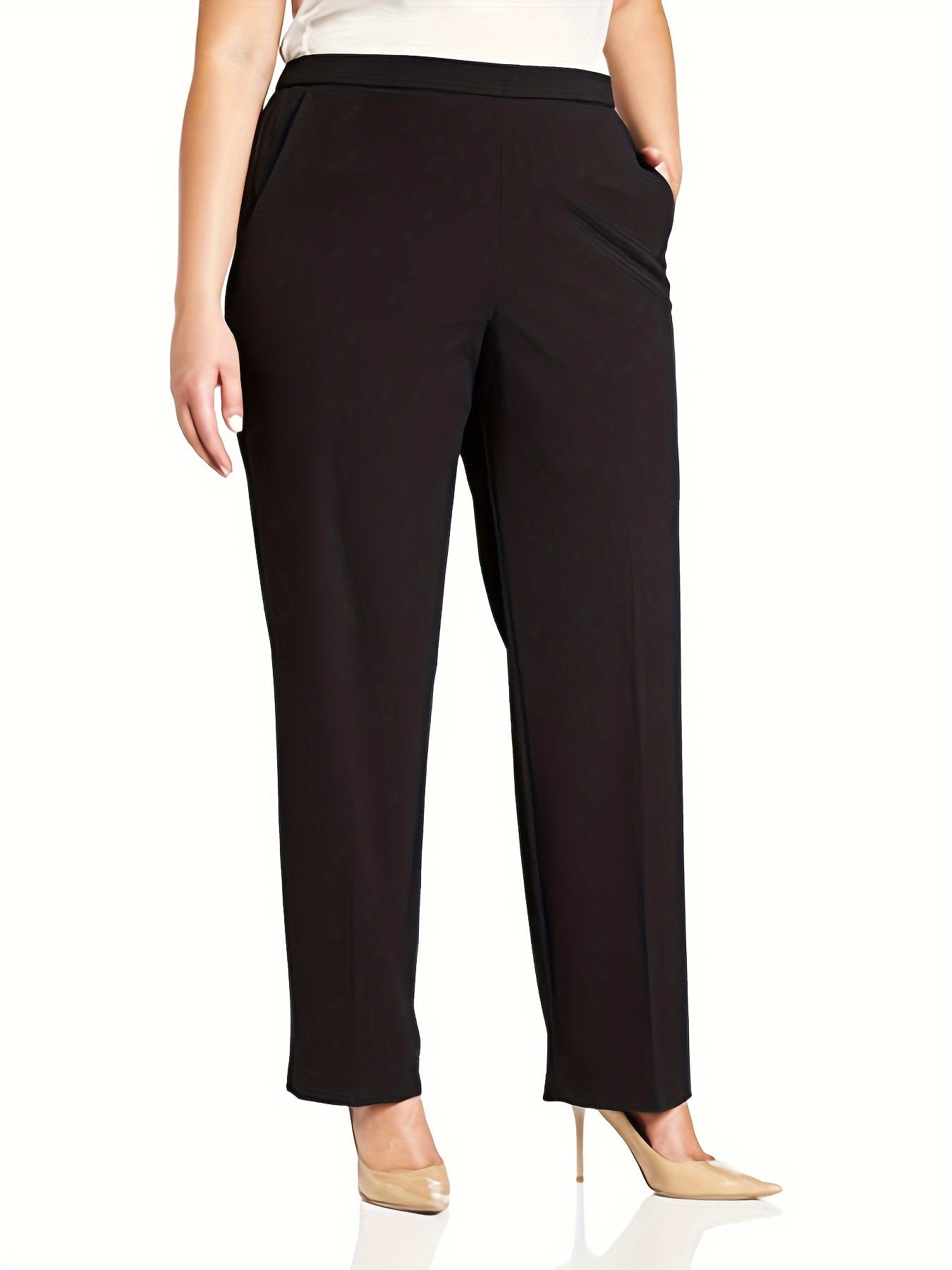  Solid High Stretch Straight Leg Pants With Pockets