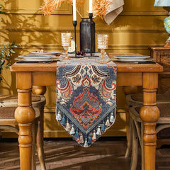 Ethnic Table Runner Floral Jacquard Tassel Dining Runners
