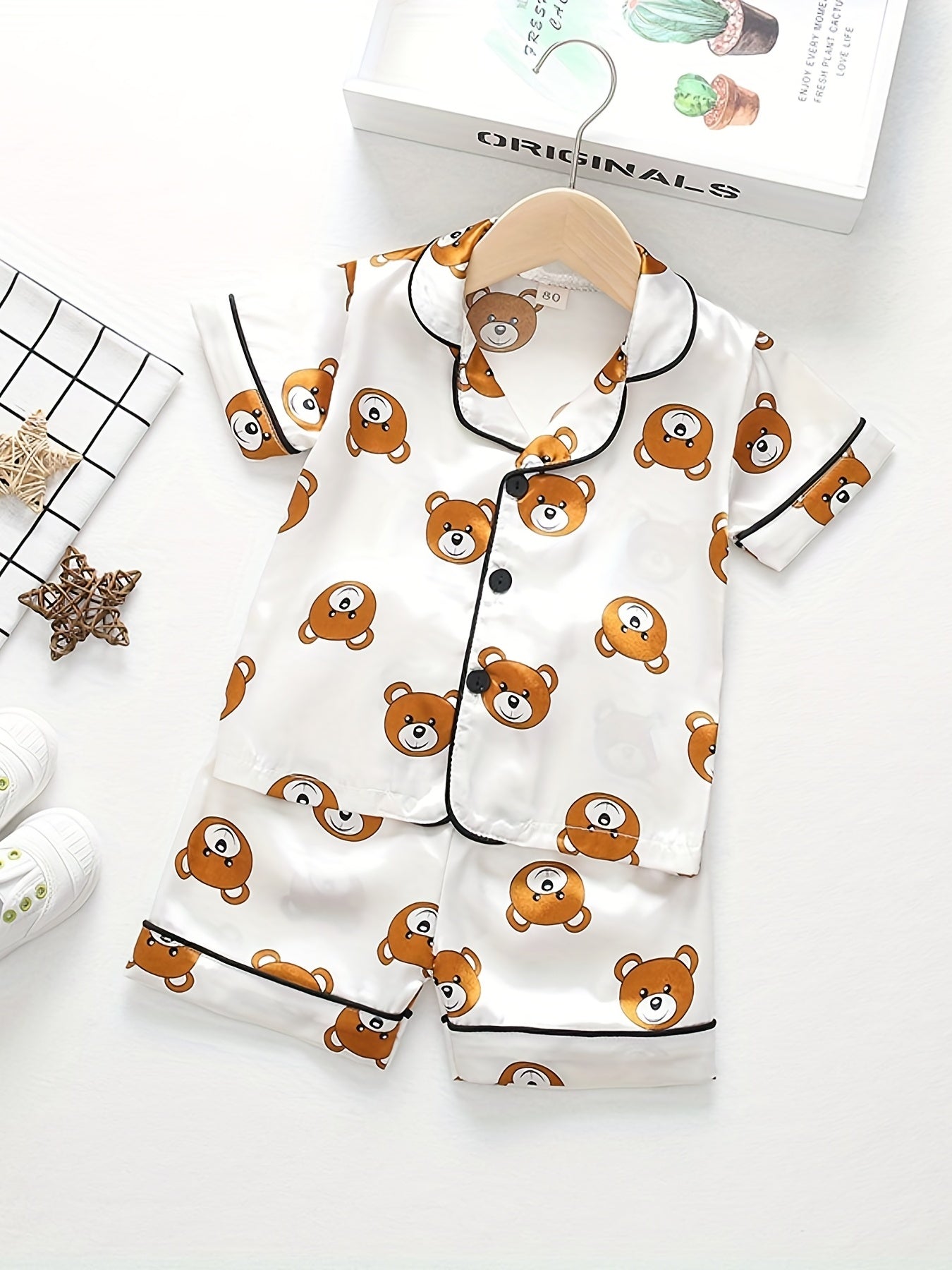 Boys Teen Bear Graphic Shirt & Shorts Set for Summer