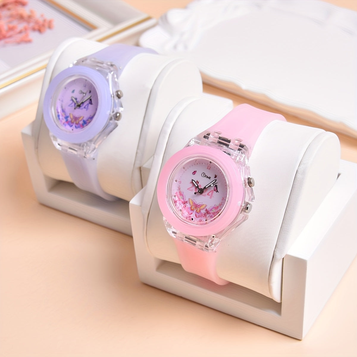 LED Butterfly Pattern Quartz Wristwatch Set for Girls
