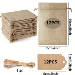 25 Reusable Burlap Gift Bags w/ Drawstring Small Party Bags Foldable Versatile