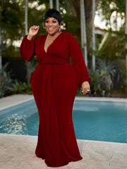 Deep V Neck Maxi Dress Solid Medium Stretch Casual Long Dress