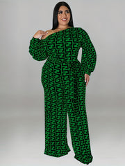  Geometric Print One Shoulder Jumpsuit With Belt