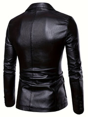 Men's Leather Lapel Zipper Up Jacket for Autumn Winter Wear