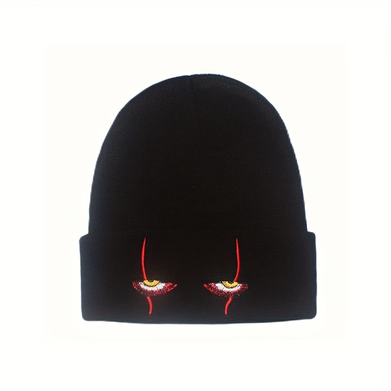 Thickened Horror Clown Eyes Embroidered Knitted Hat Warm Pullover Hip Hop Beanie