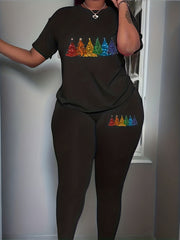  Christmas Tree Print Tunic & Leggings Two Piece Set