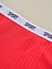 5 Pack Plus Size Sports Panties Set Women's Plus Ribbed Knit Contrast Letter Tap
