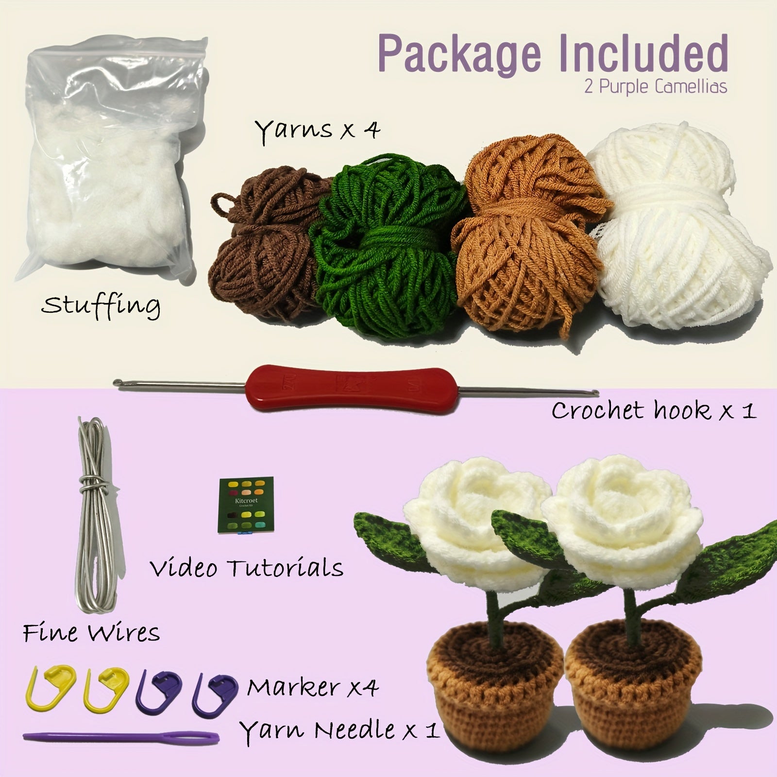 Camellia Crochet Kit For Beginner Step by Step Crochet Tutorial