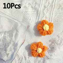 10pcs Hand Hook Woolen Thread Flower Braided Puff Flower Crochet Clothing Access