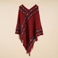 Boho Plaid Knitted Tassel Shawl Vintage Thickened Cape