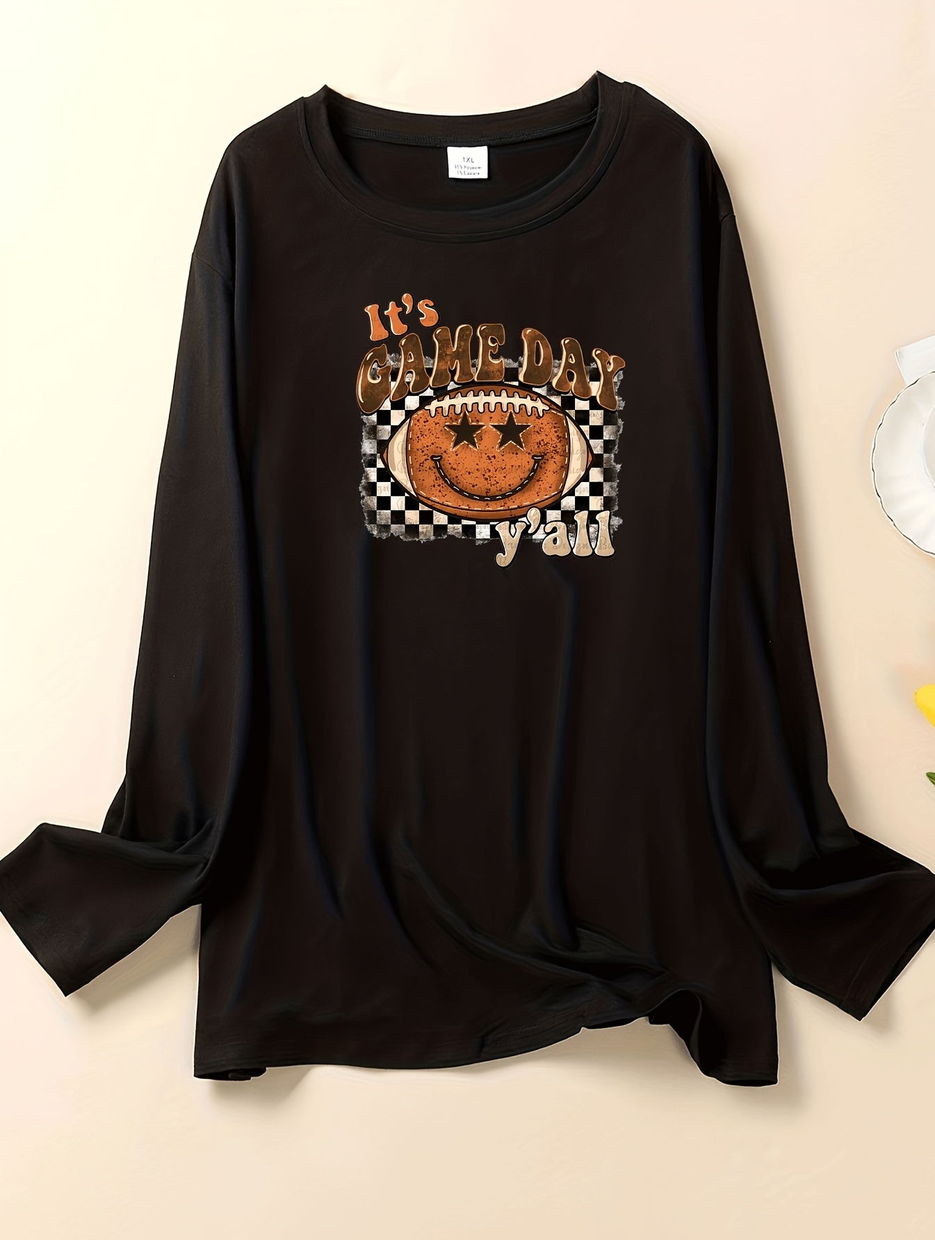  Checkered & Rugby Print Long Sleeve Lounge Top