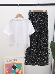 Girls Bunny Graphic T Shirt & Flare Leg Pants Set