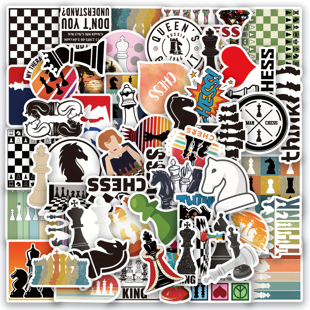 60 Pcs Chess Game Sticker Vinyl Waterproof Stickers for Laptop Bumper