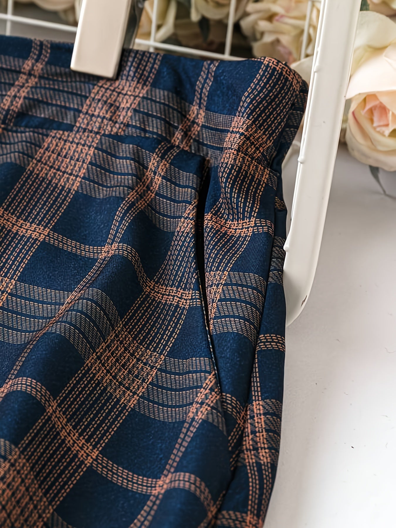 Women's Plus Plaid Wide Leg Stretch Pants