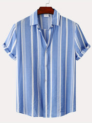 Stripe Print Men's Short Sleeve Shirt for Vacation