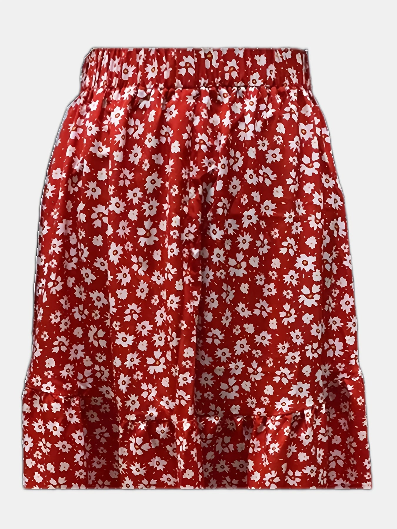 Floral Print Crop Top & High Waist Ruffle Midi Skirt Set