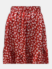 Floral Print Crop Top & High Waist Ruffle Midi Skirt Set