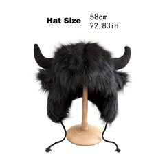 Men's Windproof Cow Horn Cap Winter Ear Protection