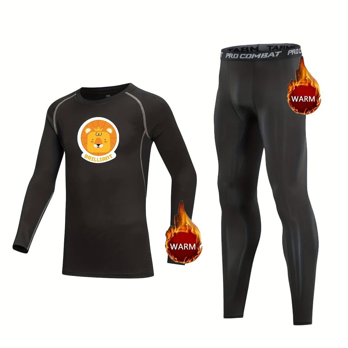 2pcs Kids Compression Fleece Sets Crew Neck Pullover & Matching Pants