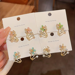 Rhinestone Decor Stud Earrings Flower Design