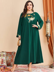  Colorblock Floral Print Long Sleeve Round Neck Maxi Dress