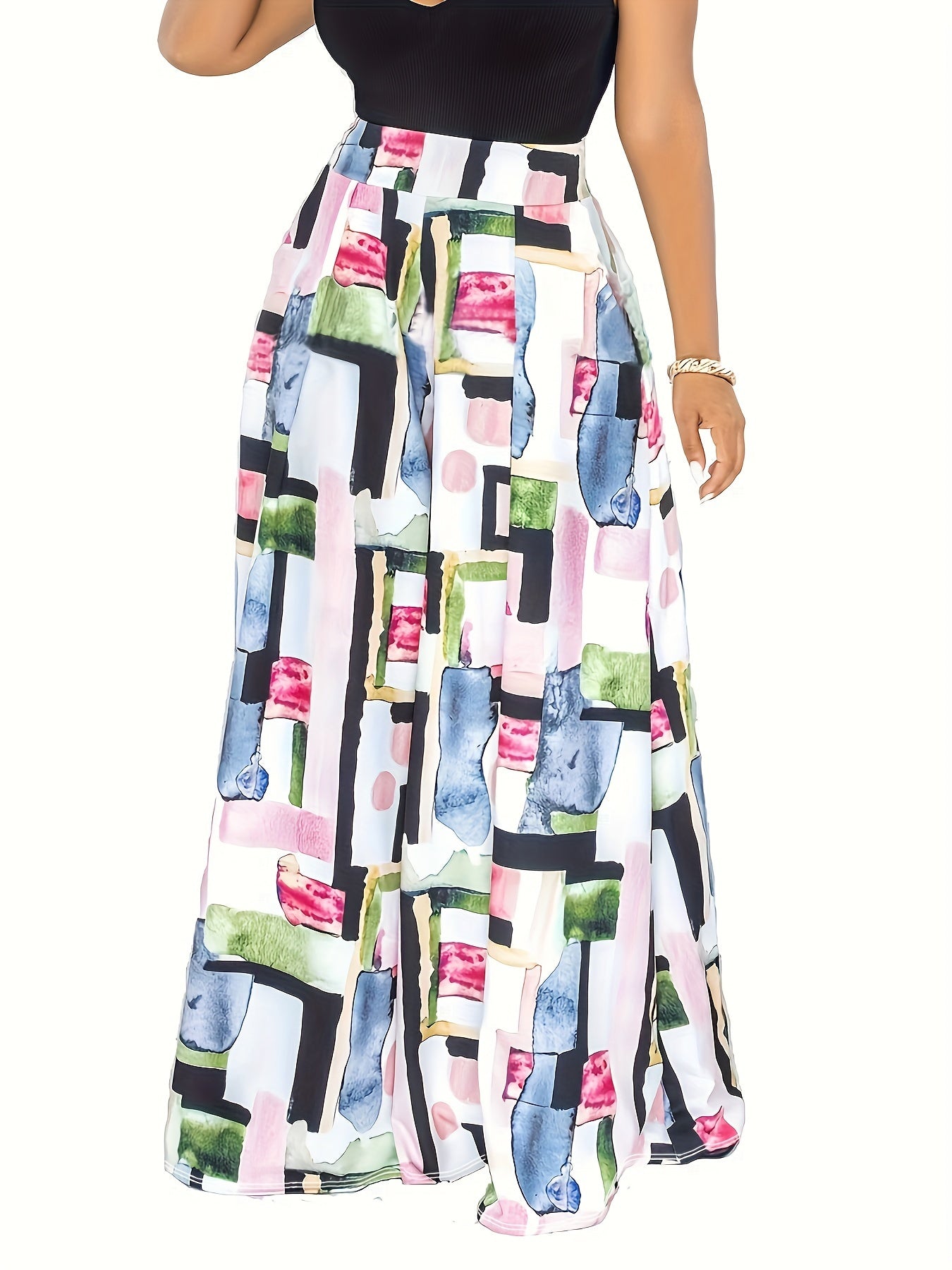 Women's Plus Tie Dye Wide Leg Pants Medium Stretch Loose Trousers