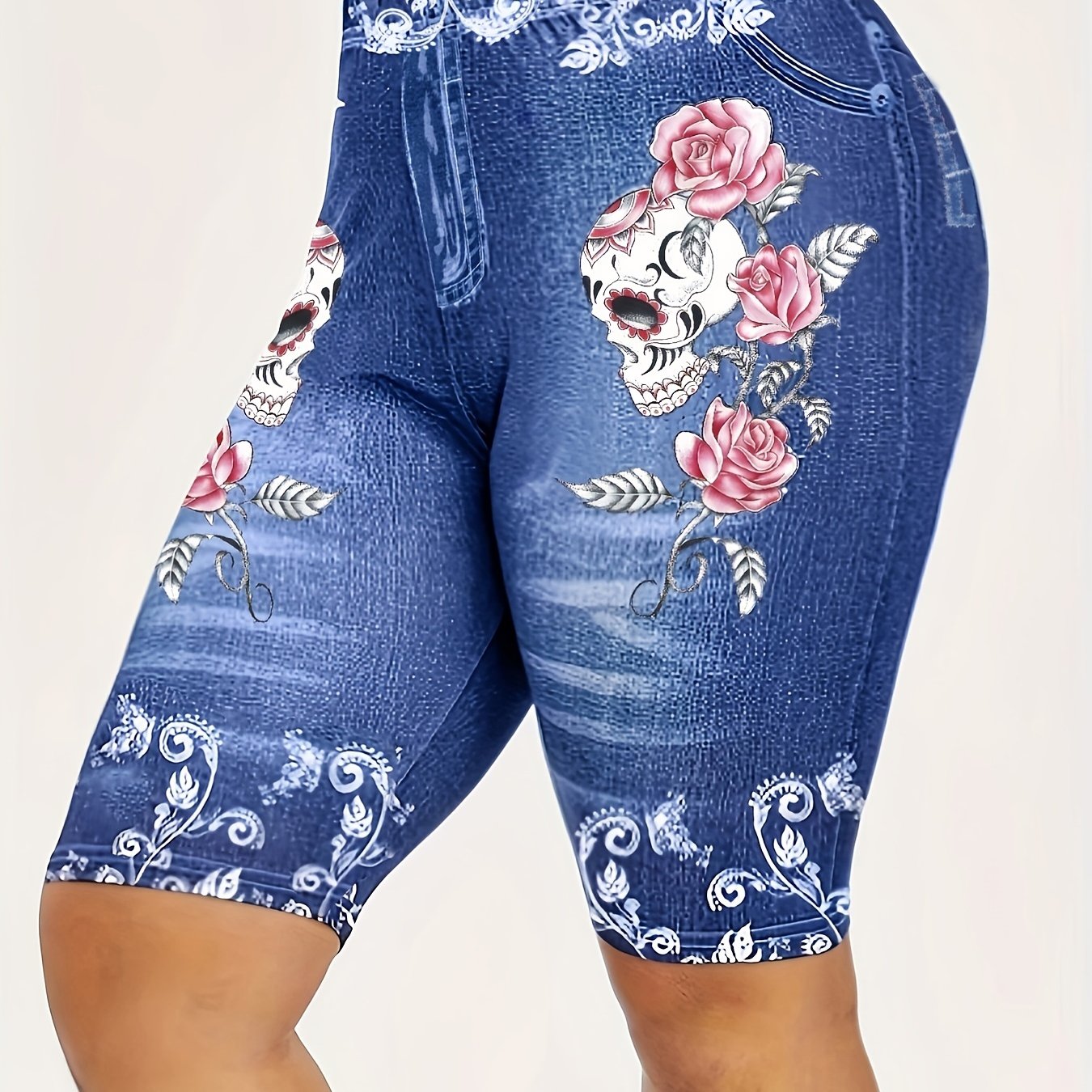 Denim Print Skinny Leggings for Women