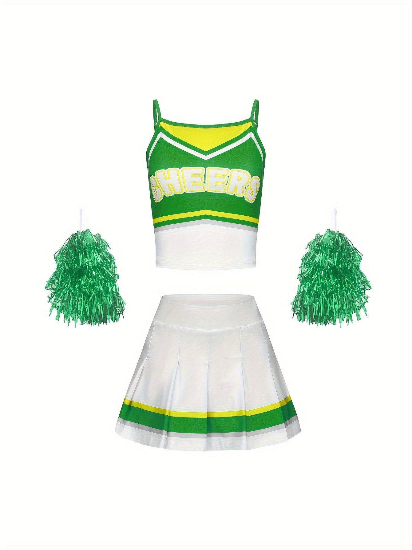 3pcs Girls Cheerleading Outfits With Poms For Sports Performance