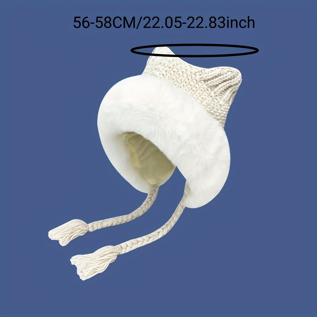 Warm Knit Beanie with Cat Ears and Tassels