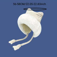 Warm Knit Beanie with Cat Ears and Tassels