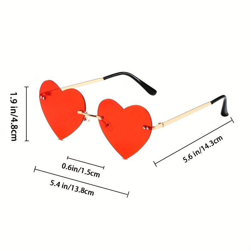 Heart Tinted Lens Sunglasses Rimless Metal Temple UV400