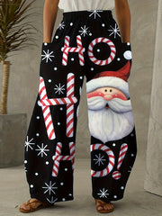  Santa & Snowflake Print Wide Leg Pants