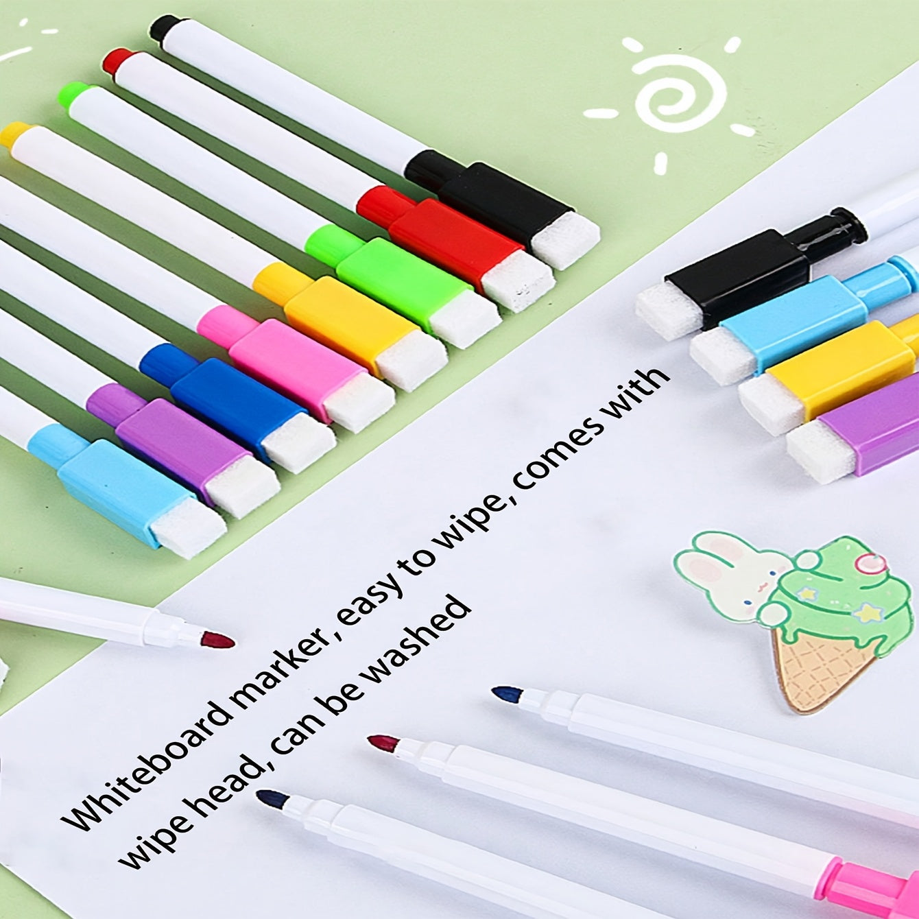 8pcs Erasable Whiteboard Markers - Colorful Wipe-Clean Washable Pens