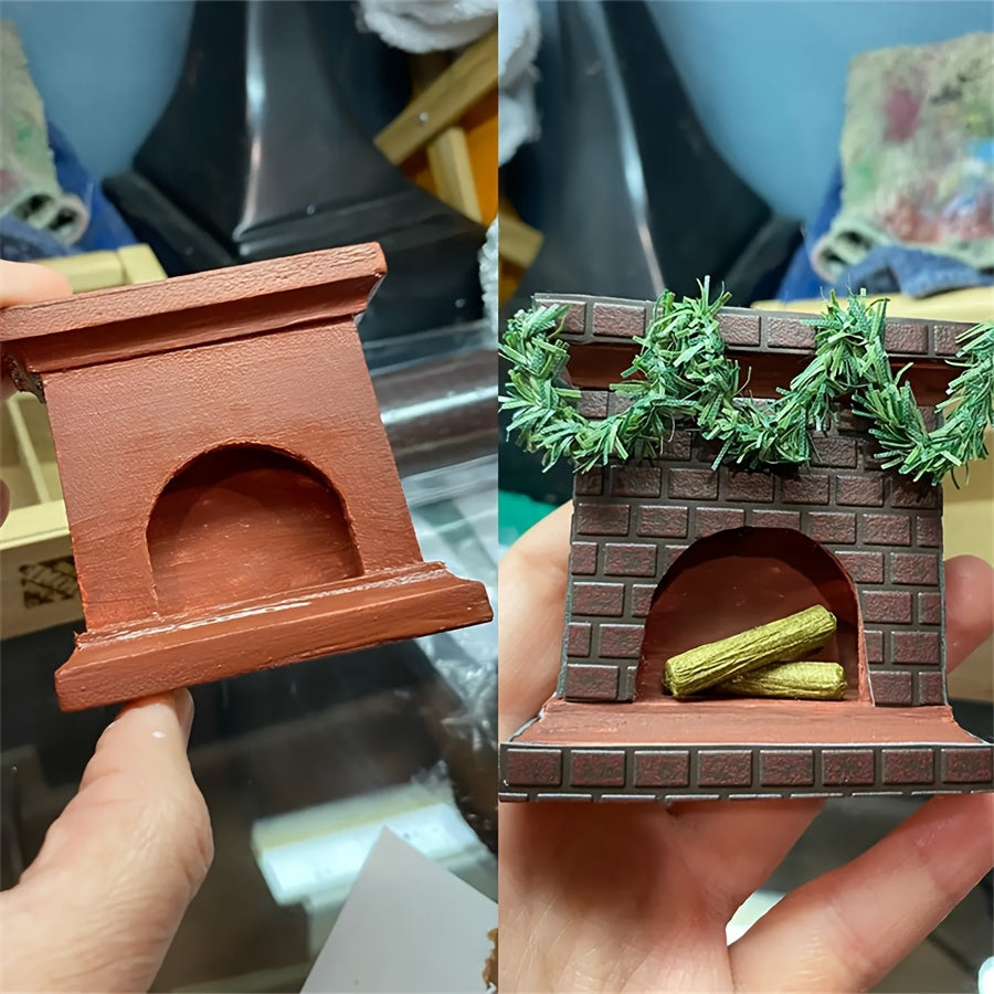 Miniature Dollhouse Fireplace Ornament Set - DIY Home Decor