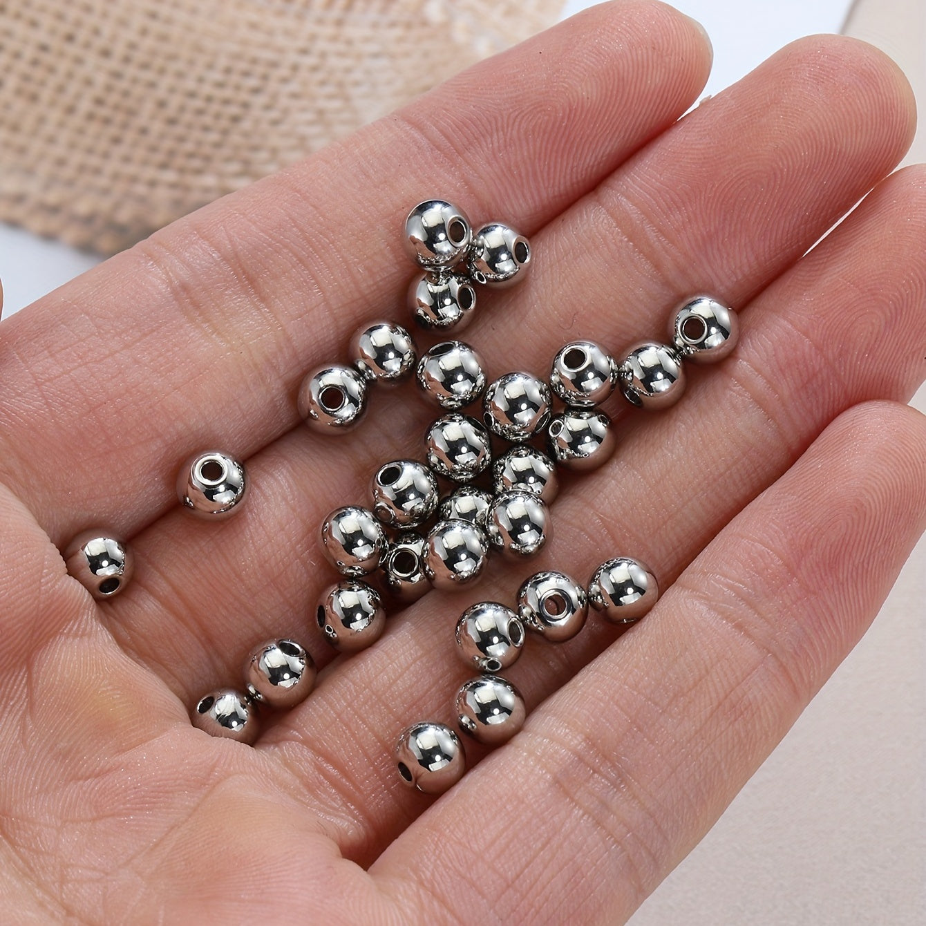 100pcs Stainless Steel Beads Big Hole Spacer Beads For Jewelry Making