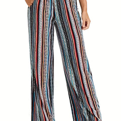  Striped Print Wide Leg Pants With Pockets