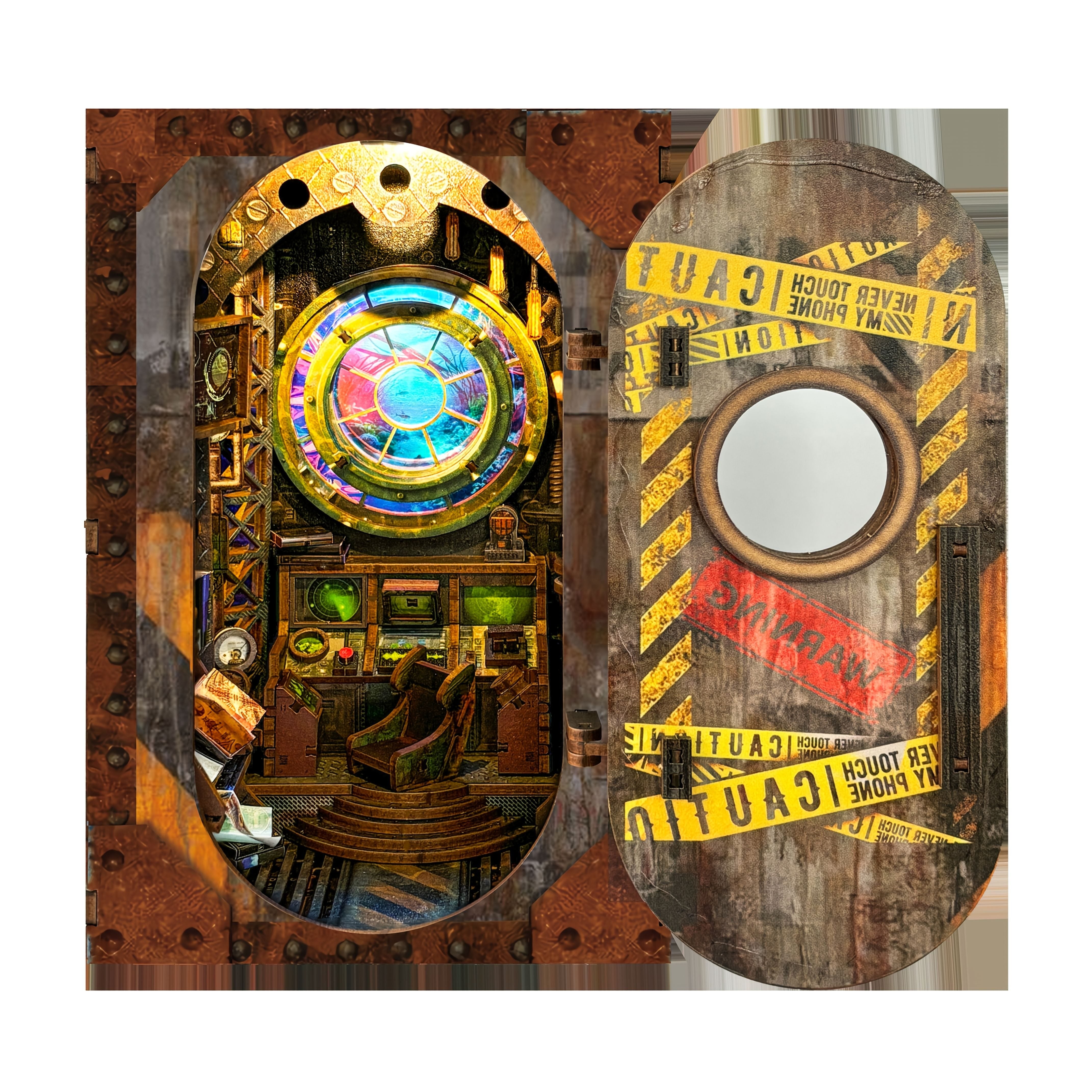 DIY Dollhouse 3D Puzzle Recycled Wood Bookshelf with Stained Glass Window & Mech