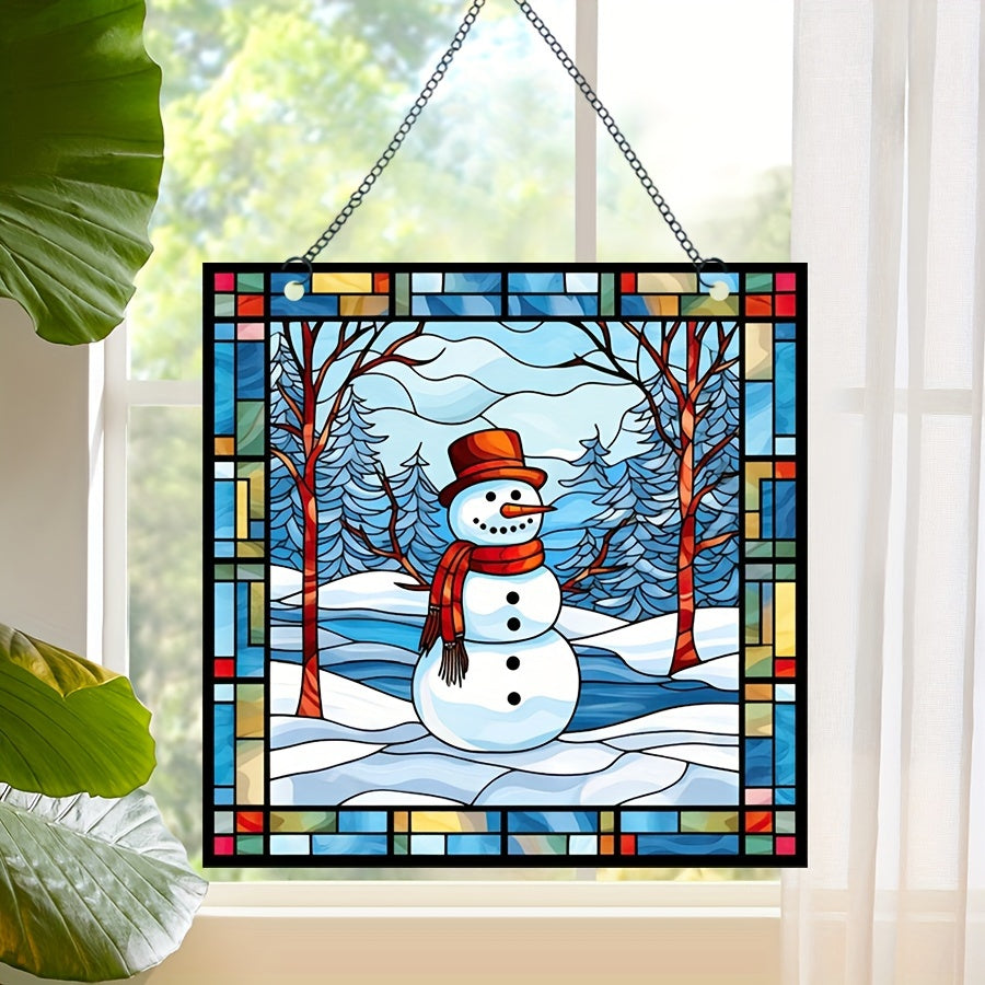 Acrylic Round Christmas Snow Snowman Window Decoration