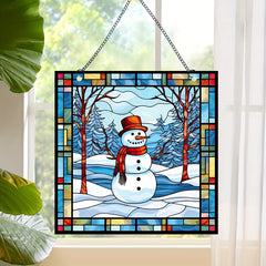 Acrylic Round Christmas Snow Snowman Window Decoration