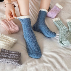 6 Pairs Fuzzy Socks Colorblock Warm Mid Tube Women's Stockings & Hosiery