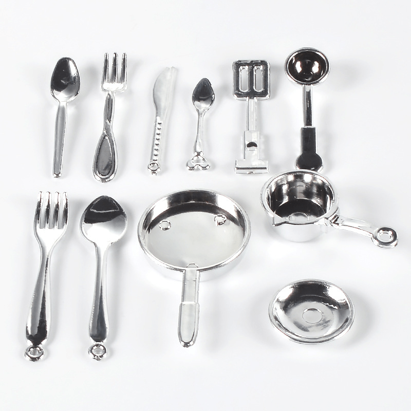 11pcs Mini Spoon Fork Pan DIY Props Food Play Scene Kids Kitchen Utensils Toys